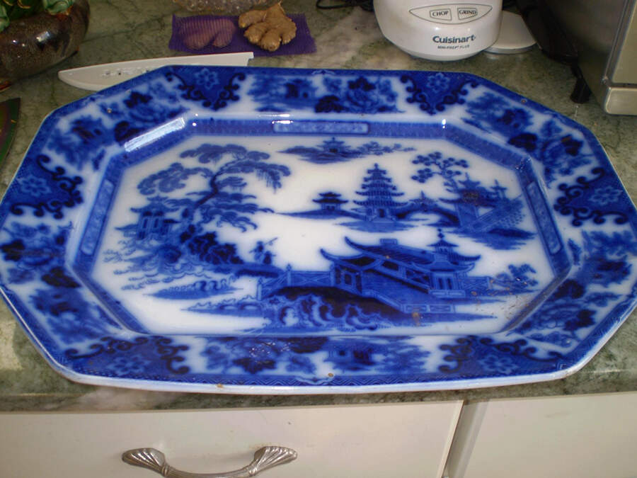 Tonquin (Flow Blue) 17" Oval Serving Platter by Adams China-1