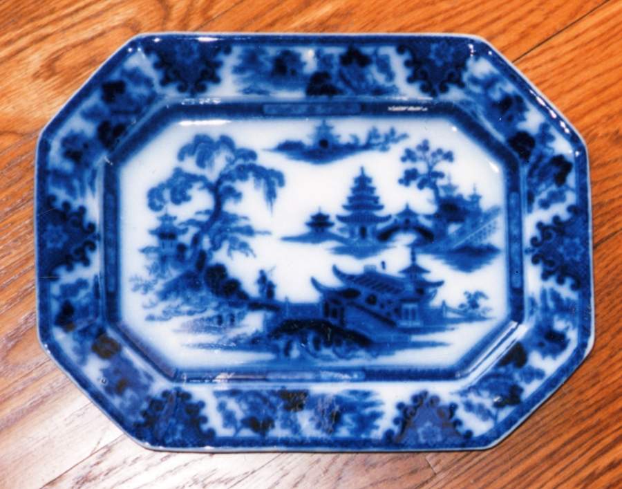 Tonquin (Flow Blue) 12" Oval Serving Platter by Adams China-1