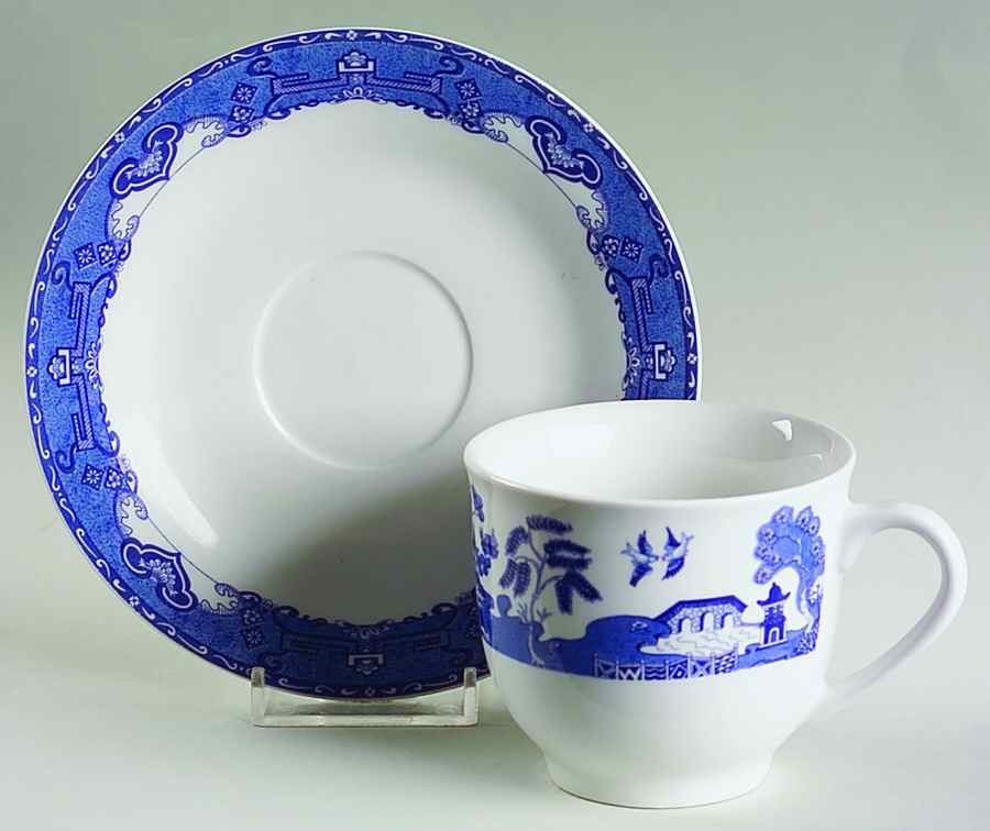 Blue China Willow Flat Cup & Saucer Set by American Atelier-1