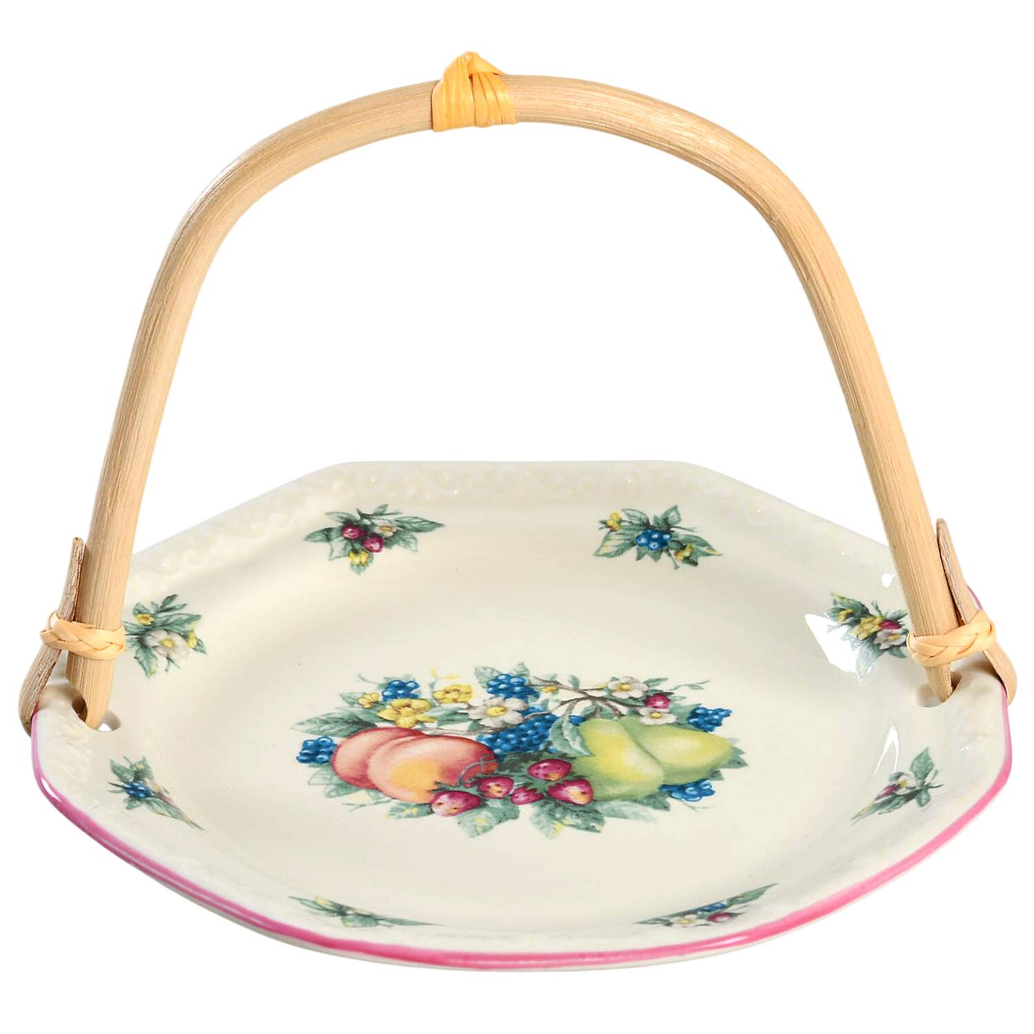 Sweet Country Harvest 5 3/8"-5 5/8" Bamboo Handled Serving Plate  HC by Avon-1