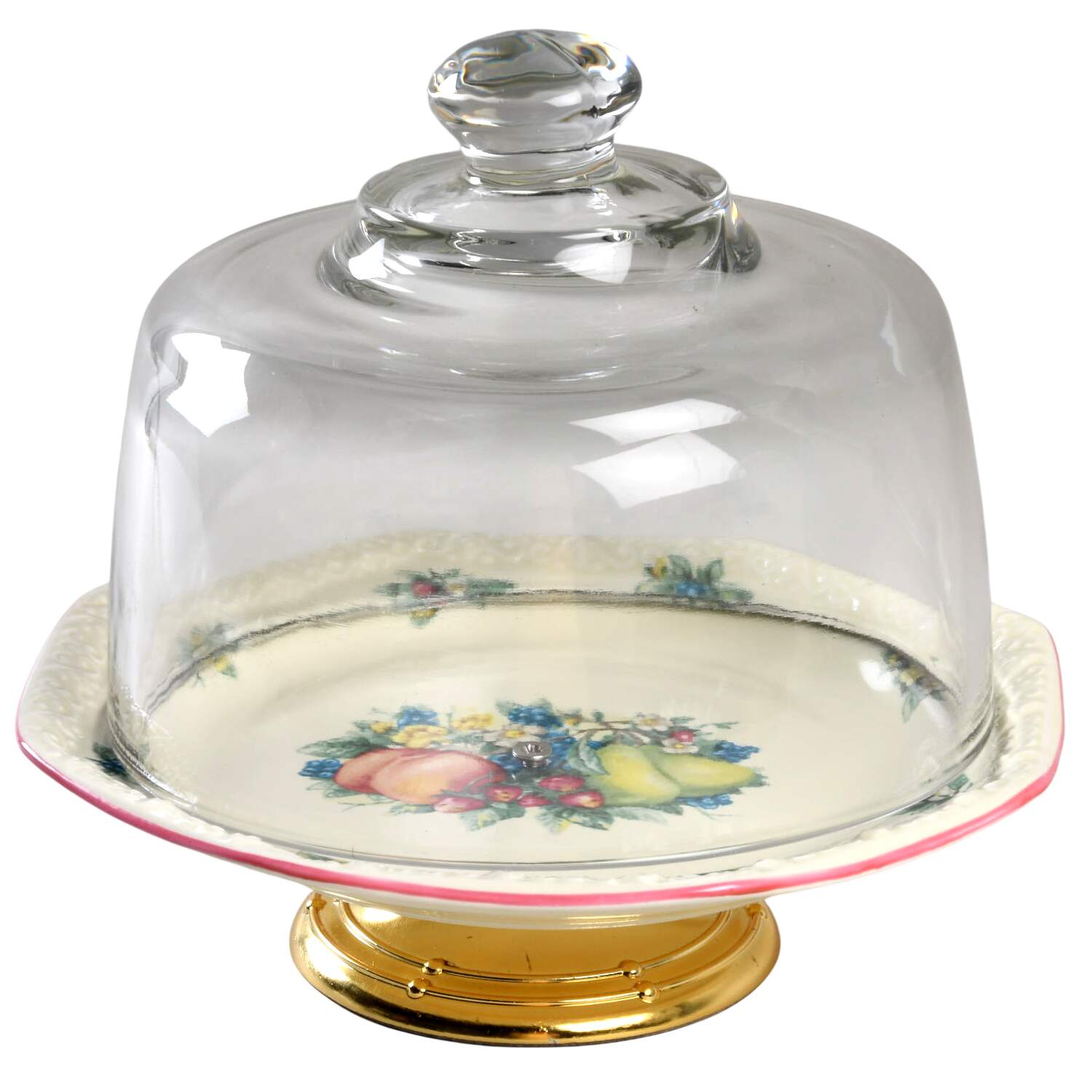 Sweet Country Harvest 6 1/2"-7 1/2" Footed Cheese Plate w/ Glass Dome HC by Avon-1