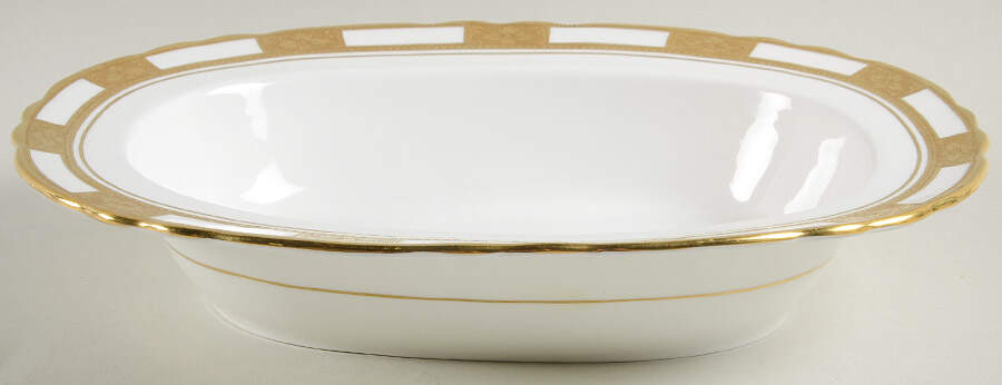 Empress White (Gold Encrusted, Smooth Or Scalloped) 10" Oval Vegetable Bowl by John  Aynsley & Sons-1