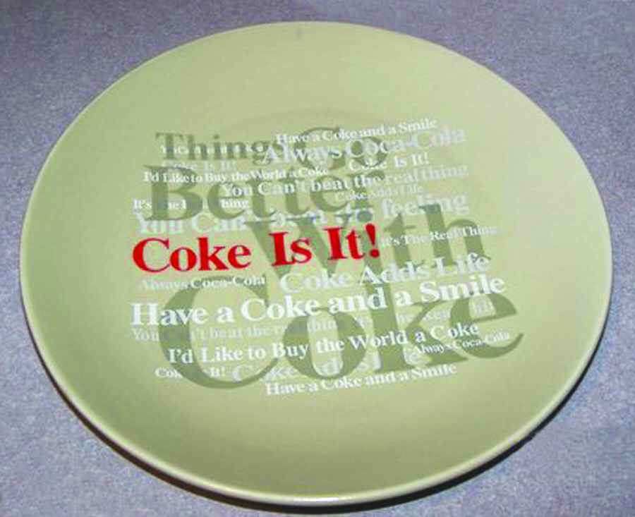 Coca Cola Brand Slogan Collage Dinner Plate by Anchor Hocking-1