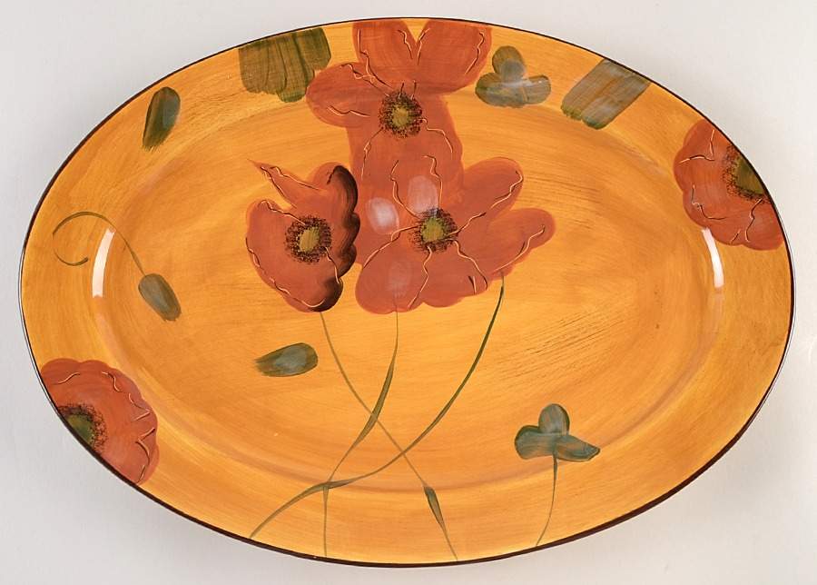 Fleur Rouge 16" Oval Serving Platter by Ambiance-1