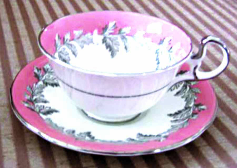 Oak Leaf Pink Footed Cup & Saucer Set by John  Aynsley & Sons-1