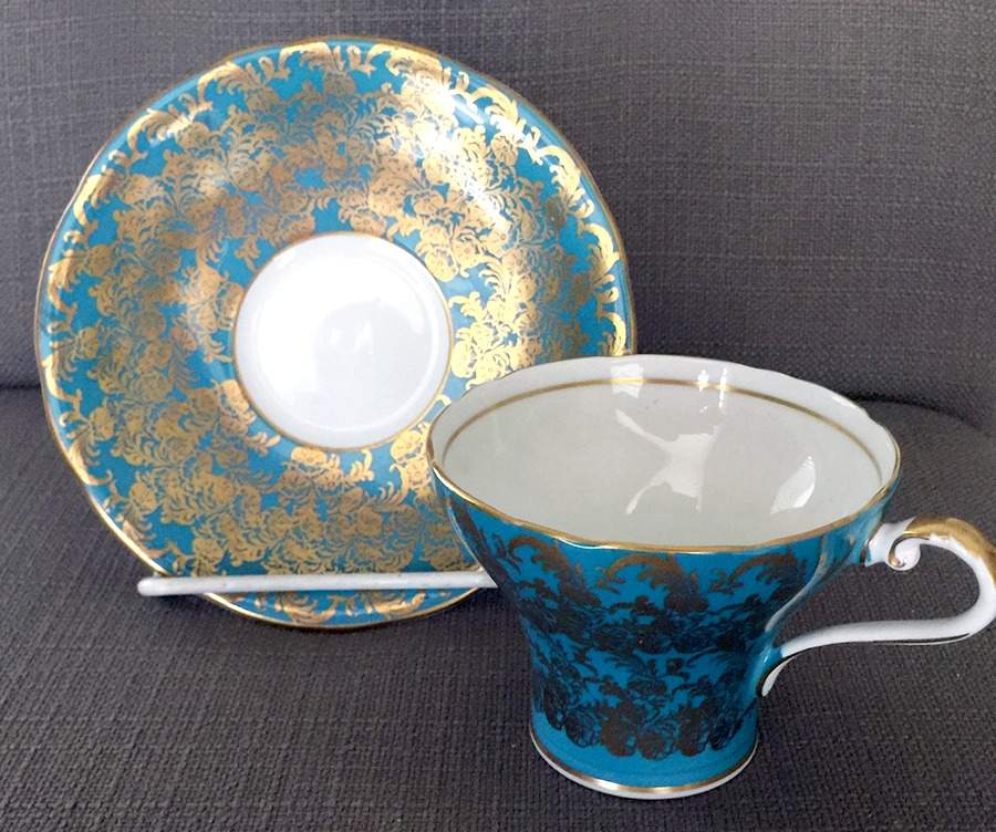 C869 Blue Footed Cup & Saucer Set by John  Aynsley & Sons-1