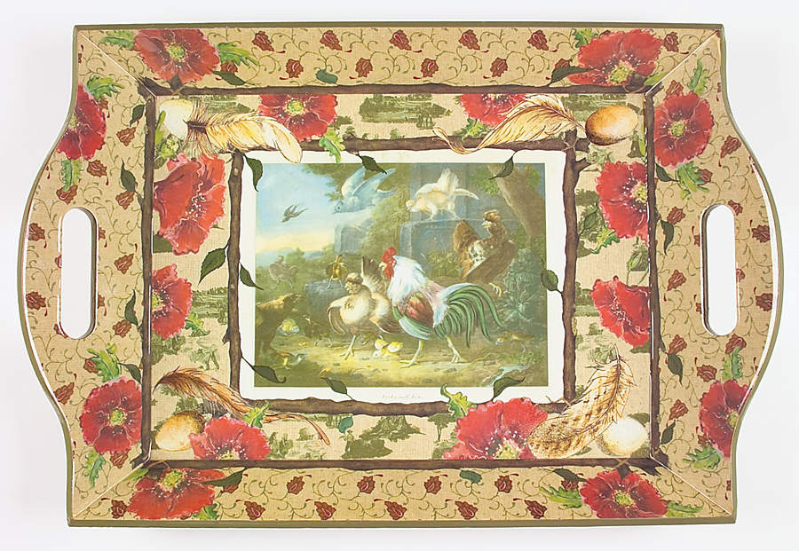 Fleur Rustique Wood Rectangular Handled Tray by Ambiance-1