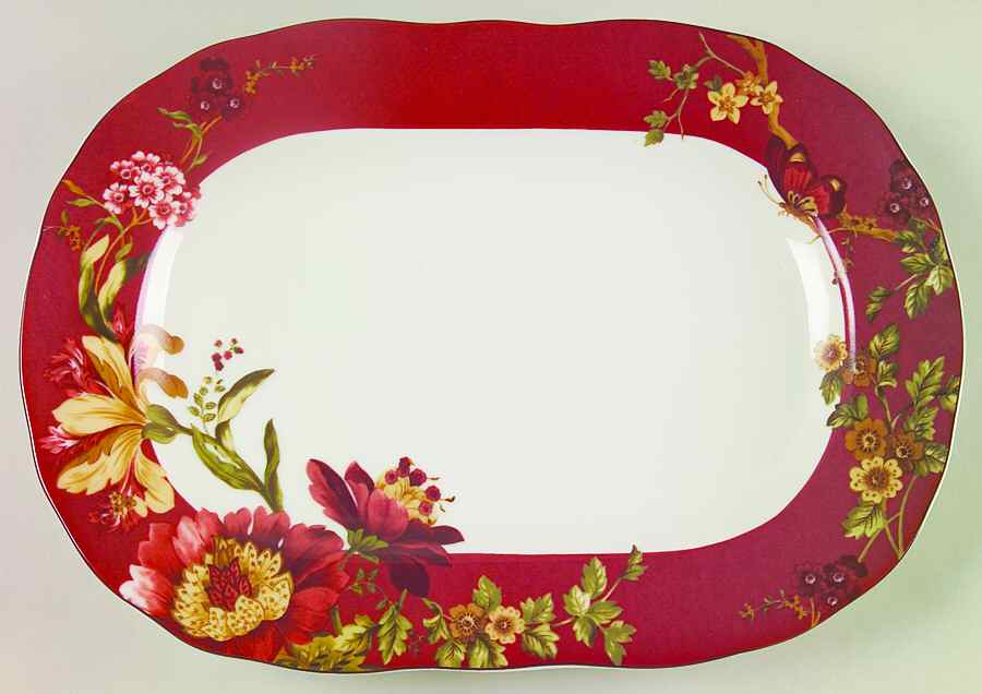 Summer Botanical Lutece Fleur Rouge 14" Oval Serving Platter by 222 Fifth (PTS)-1