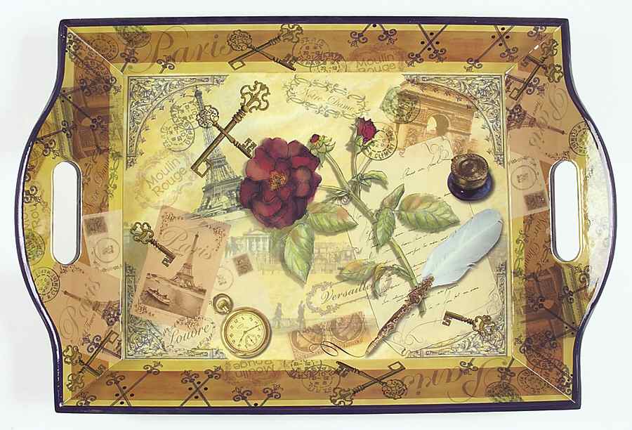 Romance Wood Rectangular Handled Tray by Ambiance-1