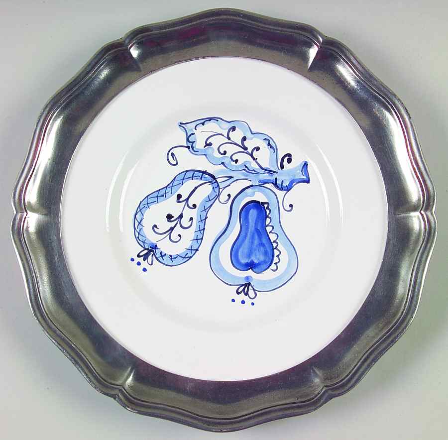 Veranda Blue Salad Dessert Plate with Pewter Rim by Arte Italica-1