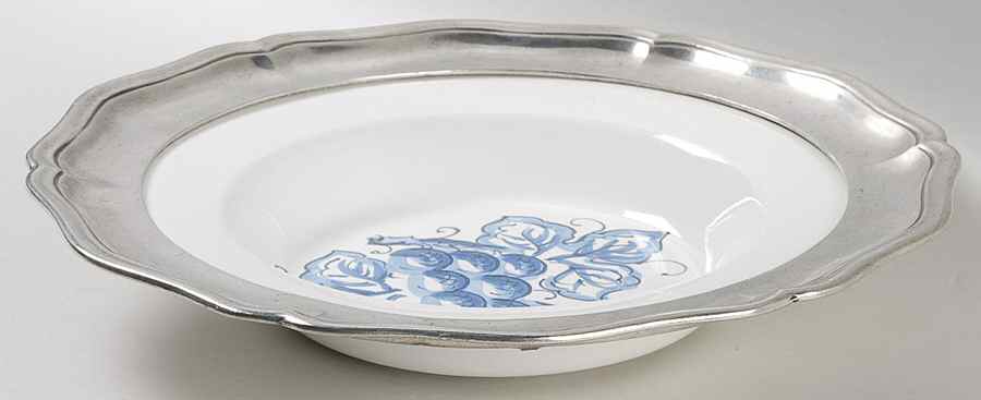 Veranda Blue 11" Soup Pasta Bowl w/Pewter Rim by Arte Italica-1