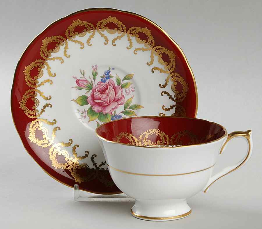 2146 Red (Scalloped) Footed Cup & Saucer Set by John  Aynsley & Sons-1