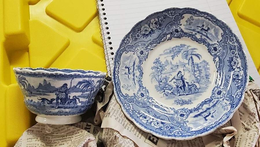 Columbus Blue Footed Cup & Saucer Set by Adams China-1
