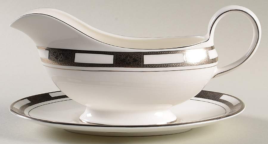 Empress White (Platinum Encrusted) Gravy Boat & Underplate by John  Aynsley & Sons-1