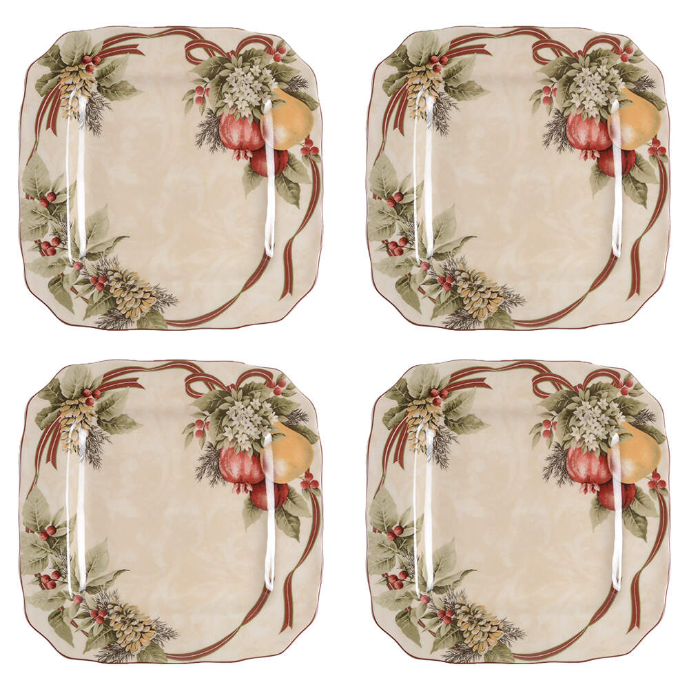 Yuletide Celebration Square Dinner Plate - Set of 4 by 222 Fifth (PTS)-1