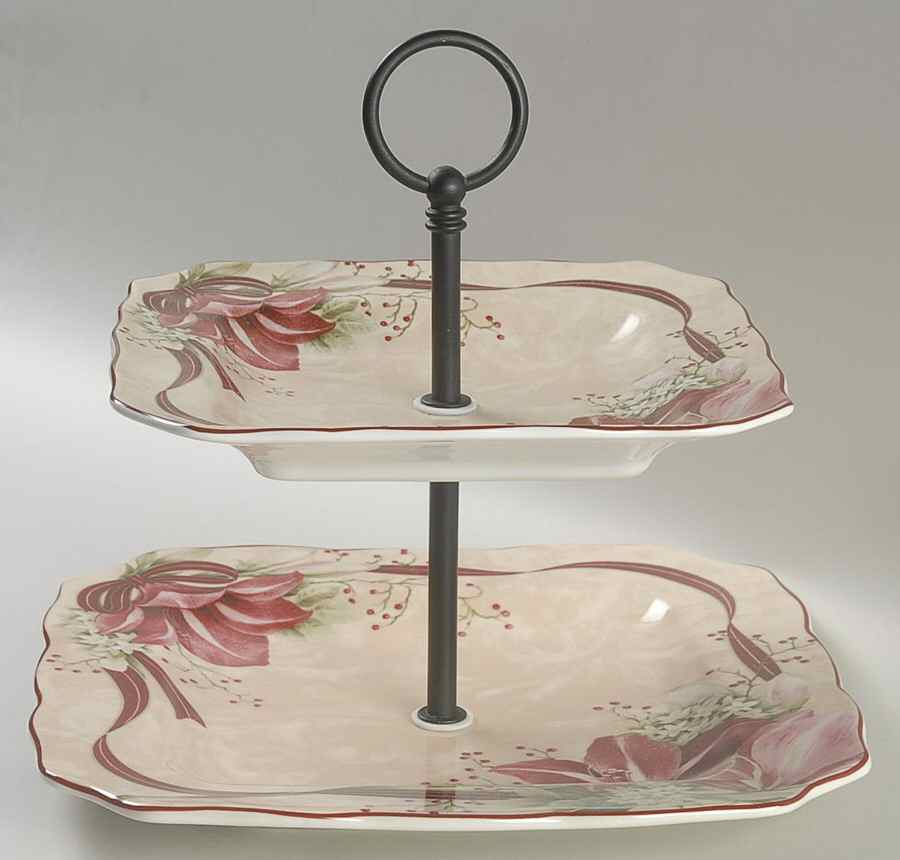 Yuletide Celebration 2 Tiered Serving Tray (Square Dinner&Salad Plate) by 222 Fifth (PTS)-1