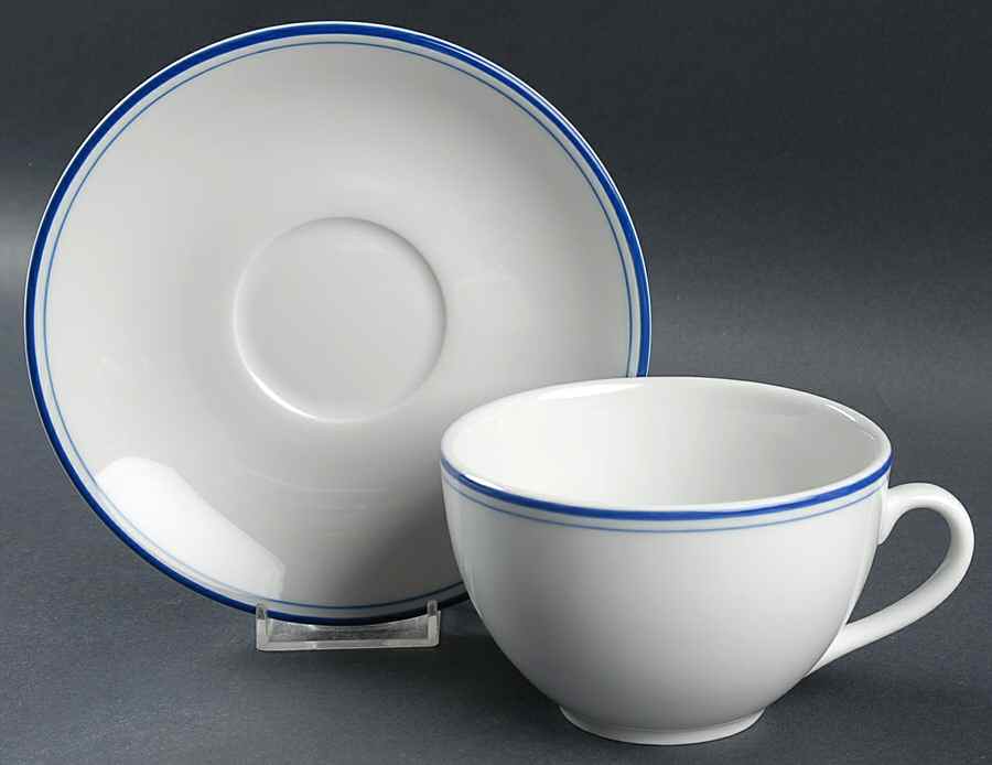 Tres Grande Blue Bands Flat Cup & Saucer Set by Apilco-1