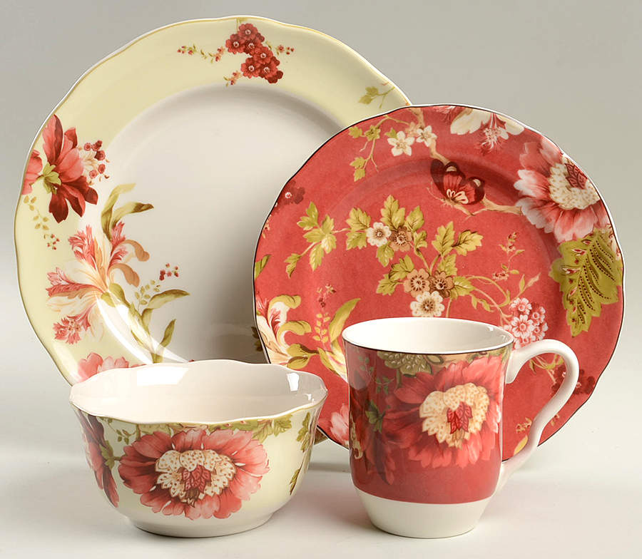 Summer Botanical Lutece Fleur Rouge 4 Piece Place Setting by 222 Fifth (PTS)-1