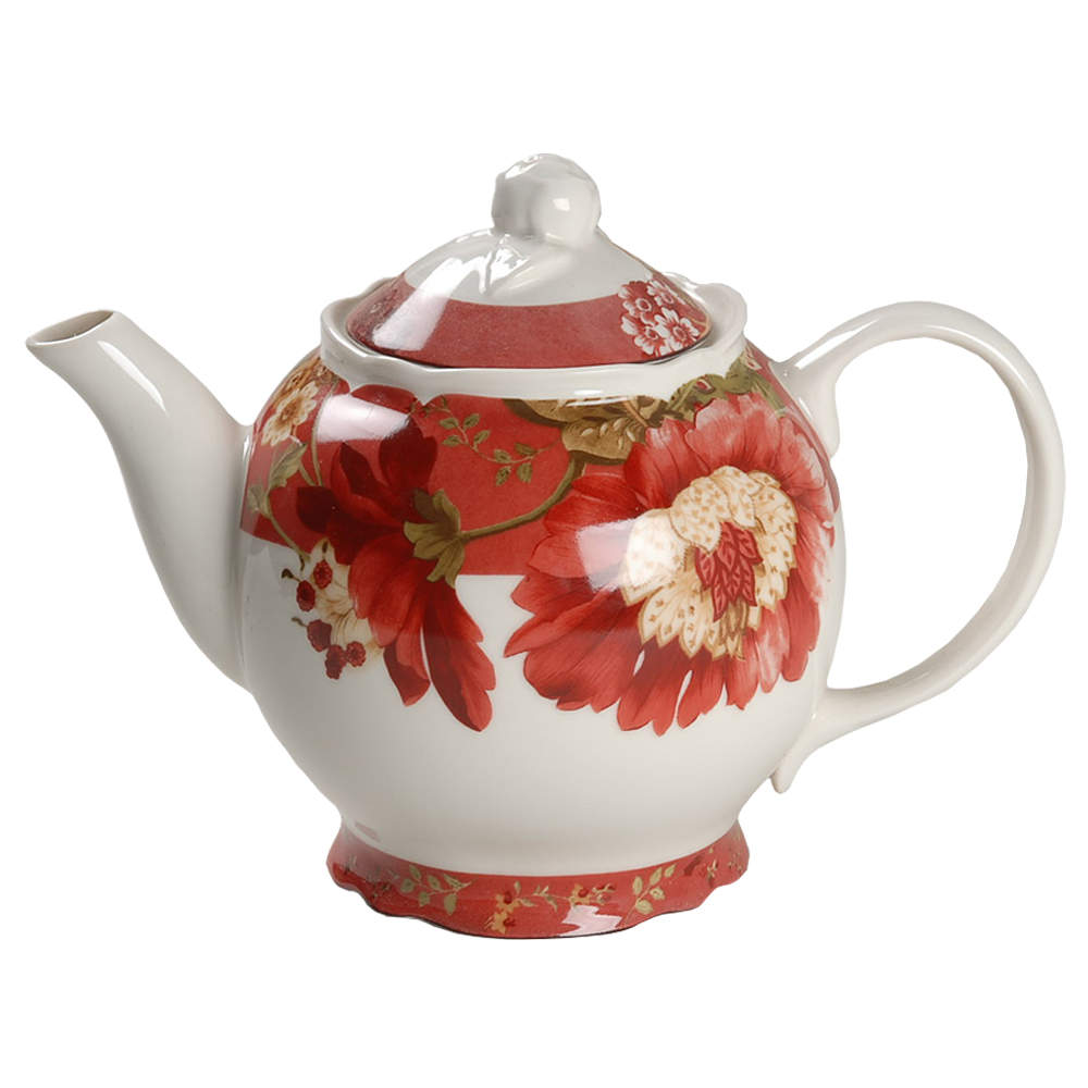 Summer Botanical Lutece Fleur Rouge Teapot & Lid by 222 Fifth (PTS)-1