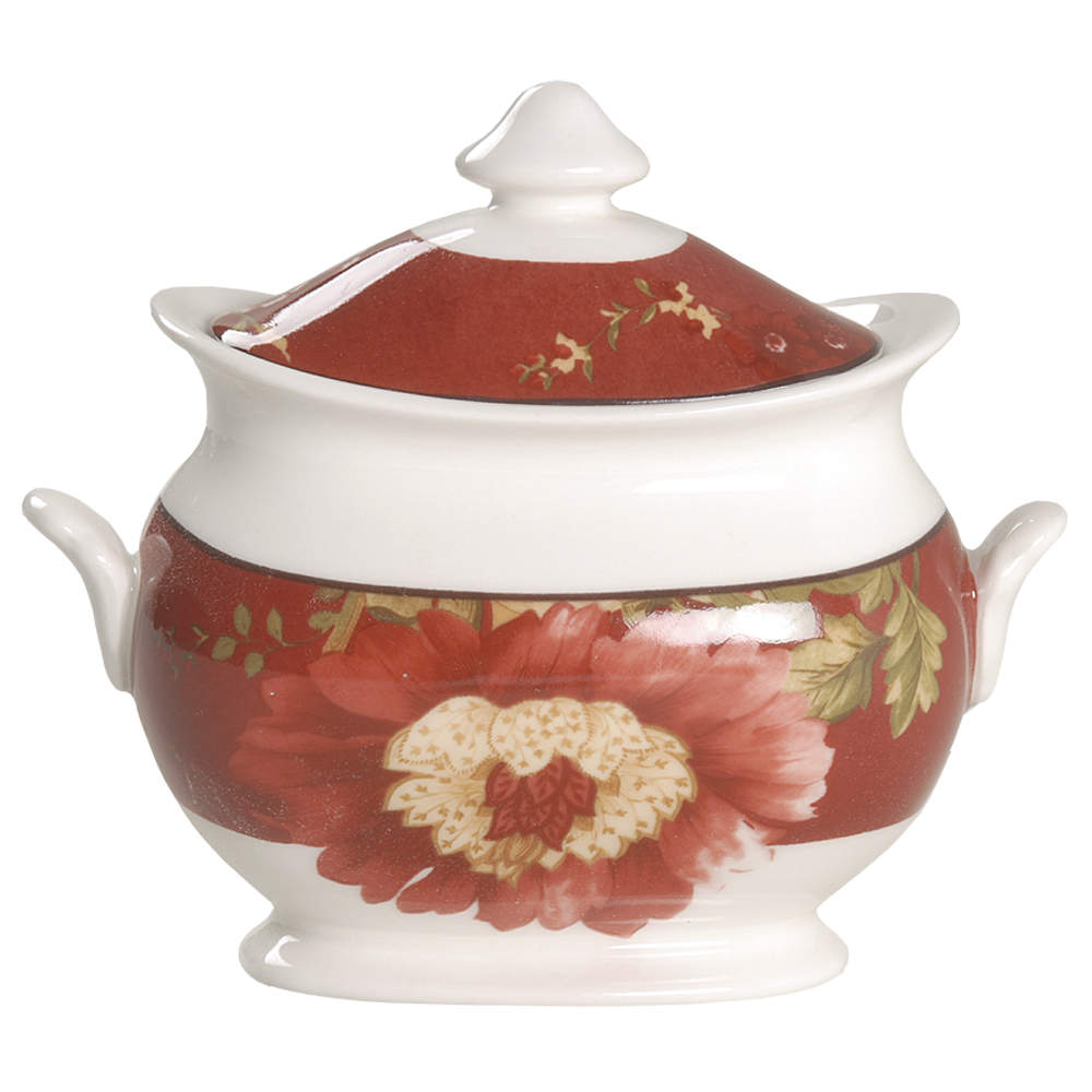 Summer Botanical Lutece Fleur Rouge Sugar Bowl & Lid by 222 Fifth (PTS)-1