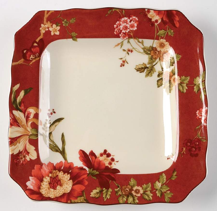 Summer Botanical Lutece Fleur Rouge Square Salad Plate by 222 Fifth (PTS)-1