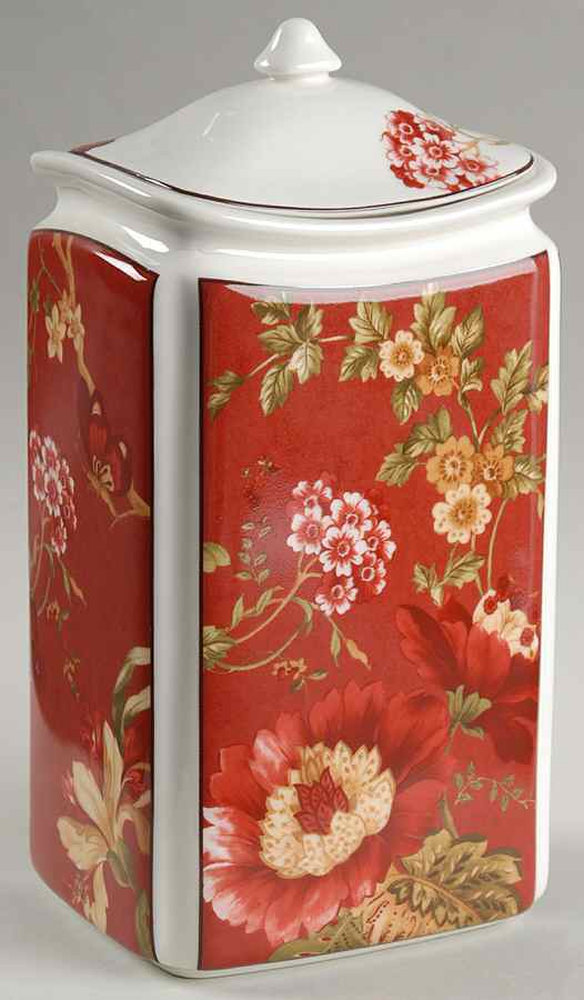Summer Botanical Lutece Fleur Rouge Large Canister & Lid by 222 Fifth (PTS)-1
