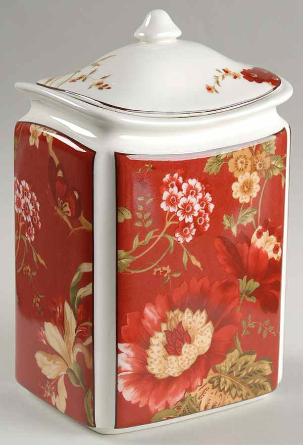 Summer Botanical Lutece Fleur Rouge Medium Canister & Lid by 222 Fifth (PTS)-1