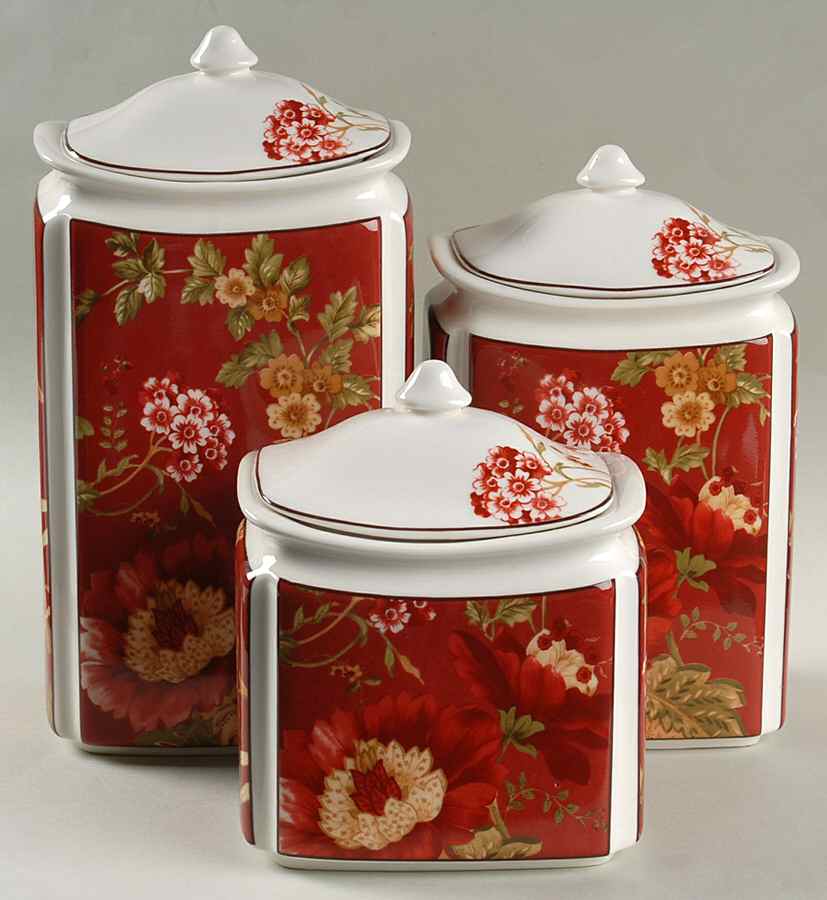 Summer Botanical Lutece Fleur Rouge (3 Piece) Canister Set (Box Set) by 222 Fifth (PTS)-1