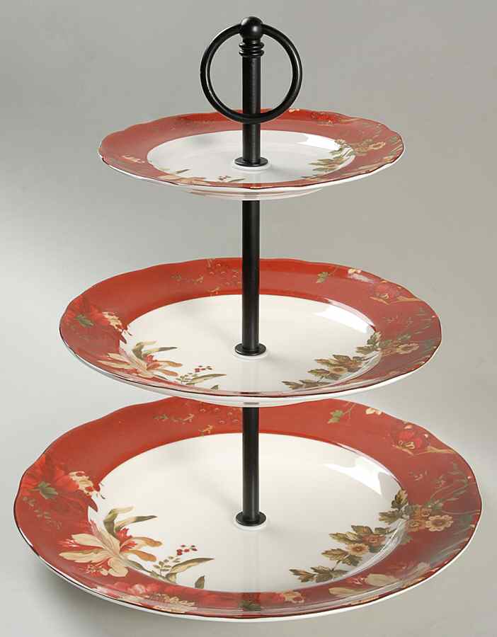Summer Botanical Lutece Fleur Rouge 3-Tiered Serving Tray (DP, SP, BB) by 222 Fifth (PTS)-1