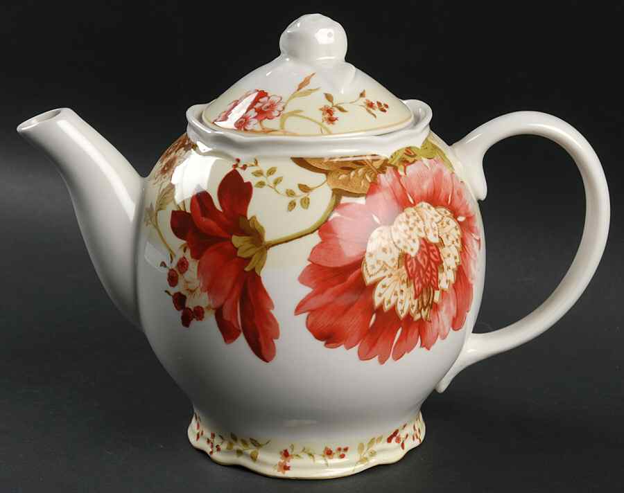Summer Botanical Lutece Fleur Rouge Teapot & Lid by 222 Fifth (PTS)-1
