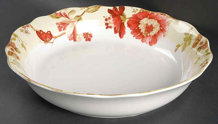 Summer Botanical Lutece Fleur Rouge 13" Pasta Serving Bowl by 222 Fifth (PTS)-1