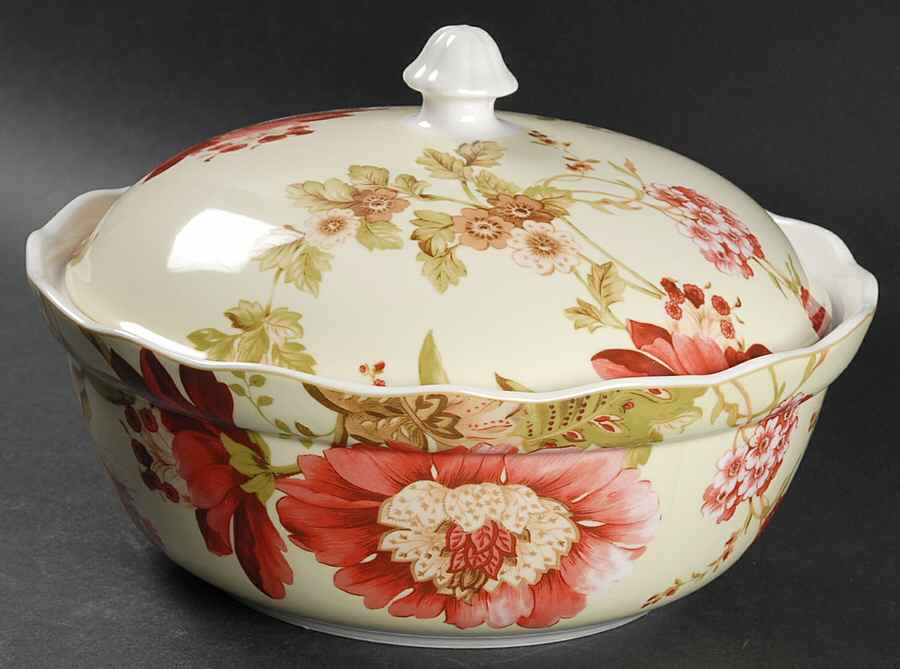 Summer Botanical Lutece Fleur Rouge Round Covered Vegetable by 222 Fifth (PTS)-1