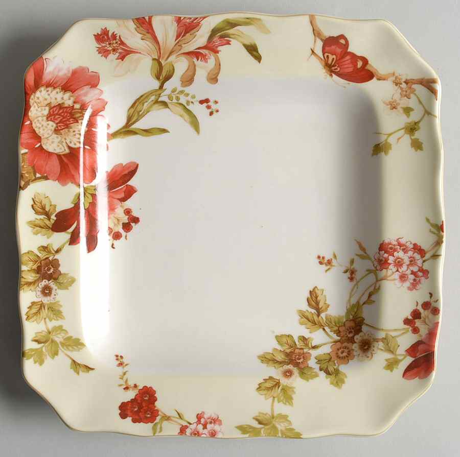Summer Botanical Lutece Fleur Rouge Square Salad Plate by 222 Fifth (PTS)-1