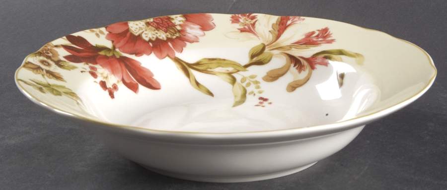 Summer Botanical Lutece Fleur Rouge Large Rim Soup Bowl by 222 Fifth (PTS)-1