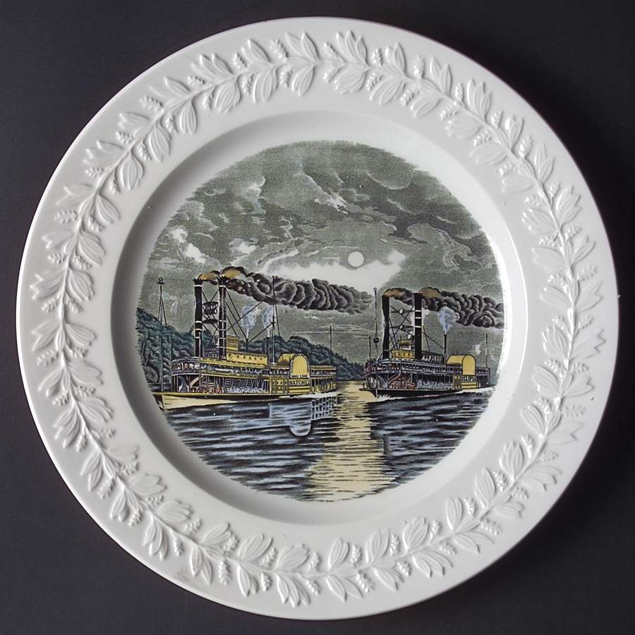Currier & Ives (Raised Border, White Body) Dinner Plate by Adams China-1