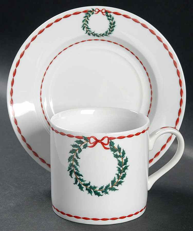 Holly Wreath Flat Cup & Saucer Set by Laura Ashley-1