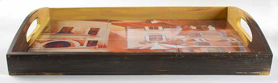 Versailles White Rectangular Wood Tray with Tile Insert by Ambiance-1