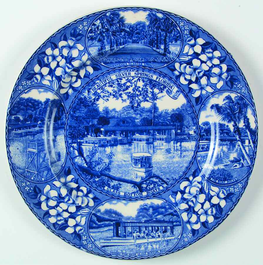 Silver Springs, Florida Blue Dinner Plate by Adams China-1
