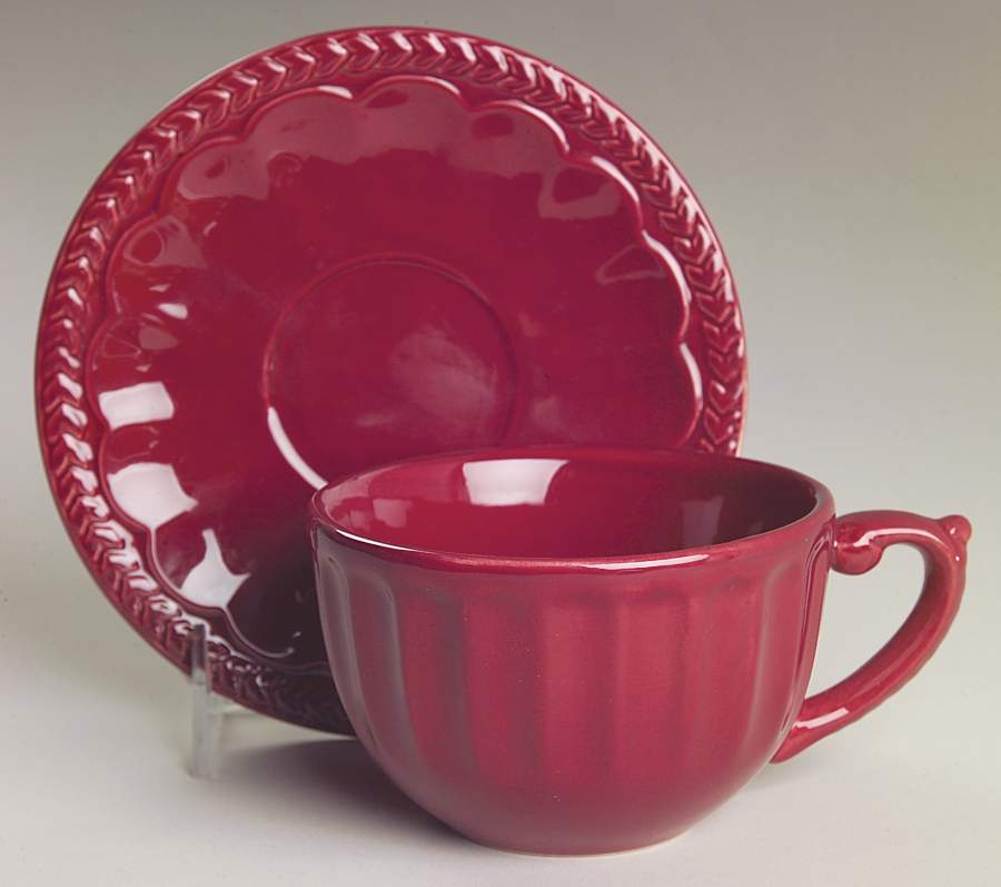 Athena Burgundy Flat Cup & Saucer Set by American Atelier-1