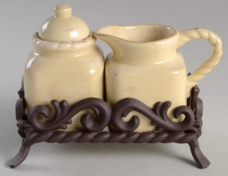 Tuscan Countryside Cream Creamer & Sugar W/Metal Stand by Artimino-1
