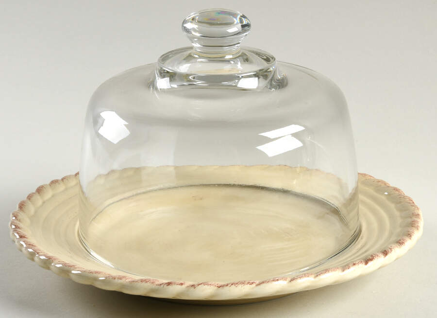Tuscan Countryside Cream 6 1/2"-7 1/2" Footed Cheese Plate w/ Glass Dome HC by Artimino-1