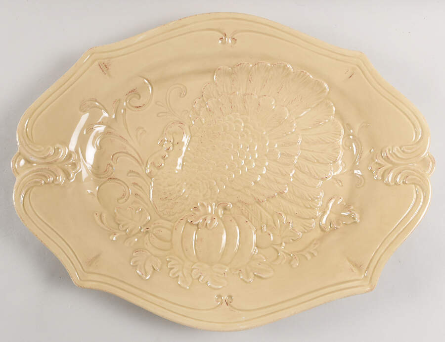 Tuscan Countryside Cream 18" Oval Turkey Serving Platter by Artimino-1