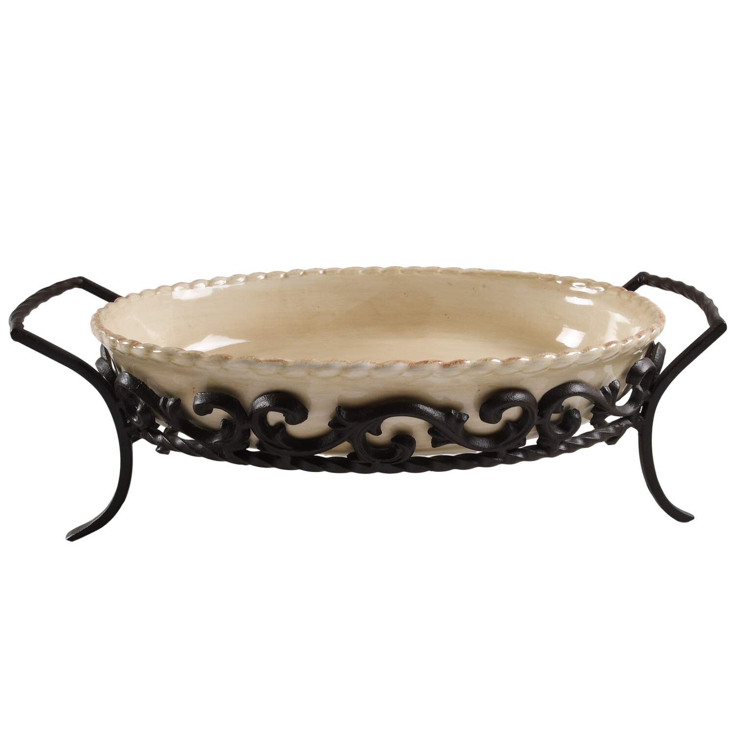 Tuscan Countryside Cream 16" Oval Baker W/Metal Stand by Artimino-1