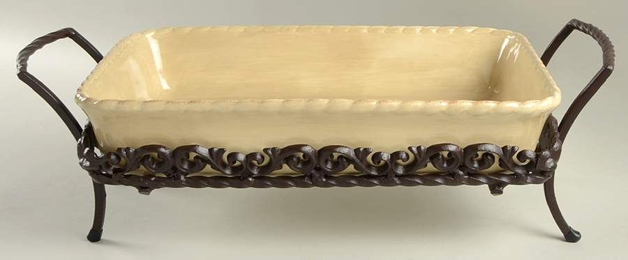 Tuscan Countryside Cream 15" Rectangular Baker w/Metal Stand by Artimino-1