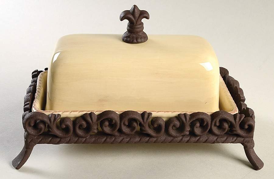 Tuscan Countryside Cream 1/4 Lb Covered Butter & Metal Stand by Artimino-1