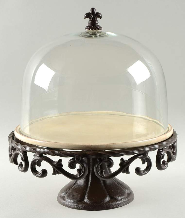 Tuscan Countryside Cream Metal Pedestal Cake Stand w/Cake Plate & Glass Dome by Artimino-1