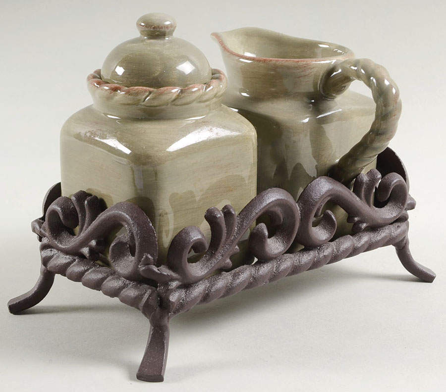Tuscan Countryside Sage Green Creamer & Sugar W/Metal Stand by Artimino-1
