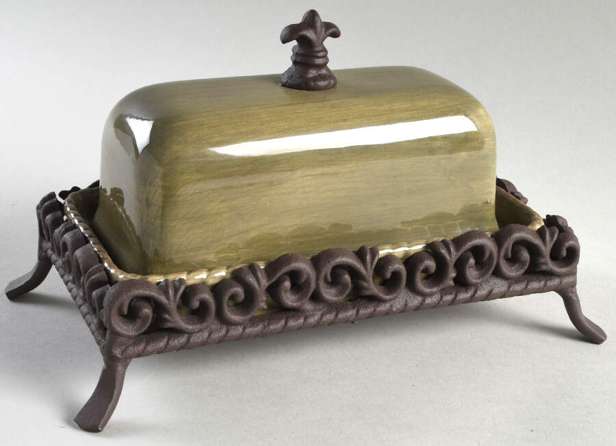 Tuscan Countryside Sage Green 1/4 Lb Covered Butter & Metal Stand by Artimino-1