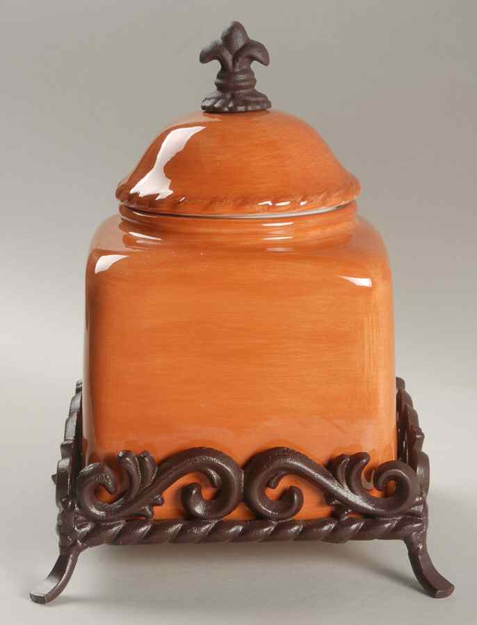 Tuscan Countryside Terra Cotta Small Canister with Metal Base by Artimino-1