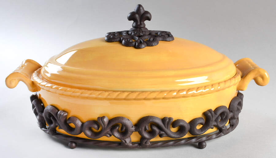Tuscan Countryside Yellow 3 Qt Covered Oval Casserole & Metal Stand by Artimino-1